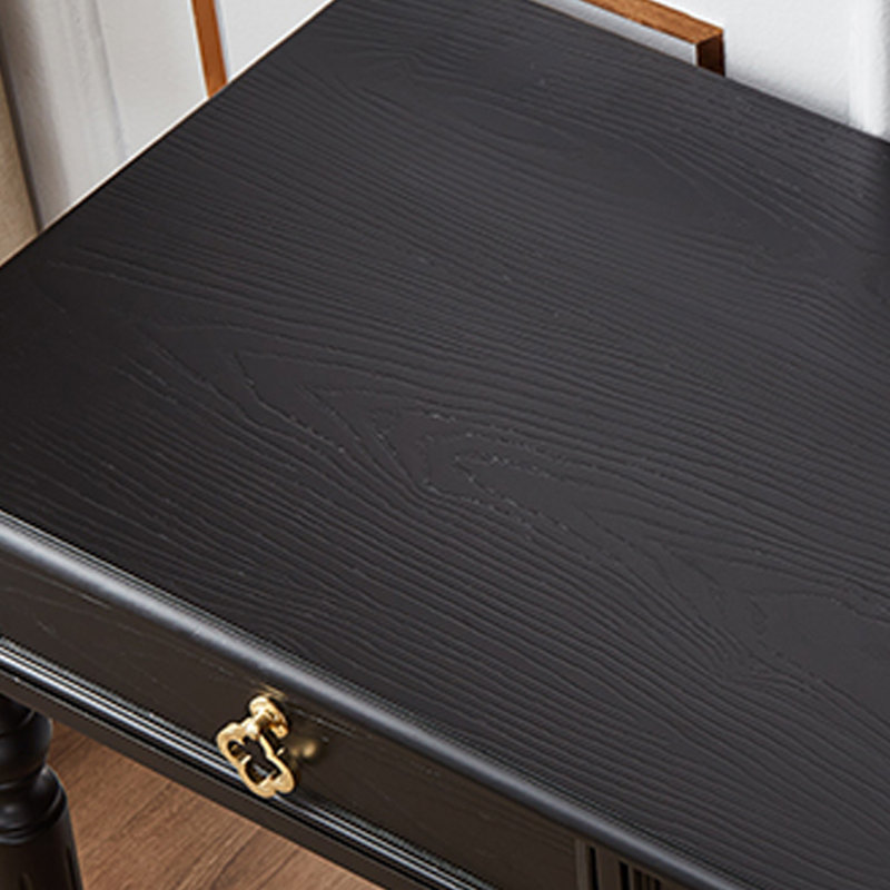 Bureau d'écriture rectangulaire en bois massif noir avec 2 tiroirs, H 29,92 po x l 39,37 po x P 19,69 po