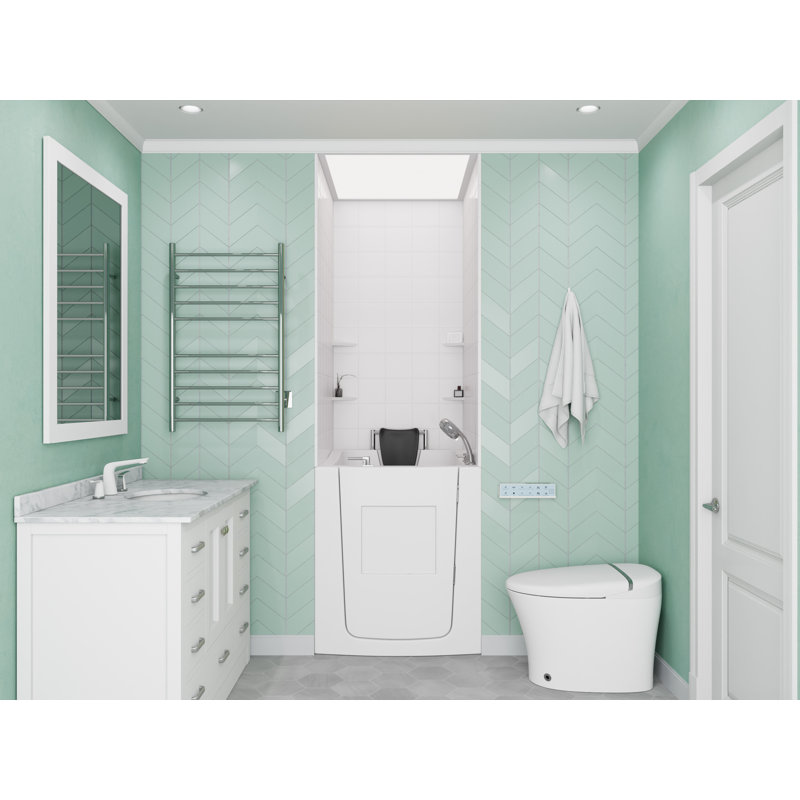 Tub'n Wall Series 32" x 37" Left Side Drain Soaker Bathtub in White with 6 in. Tile Shower Wall Kit, Left