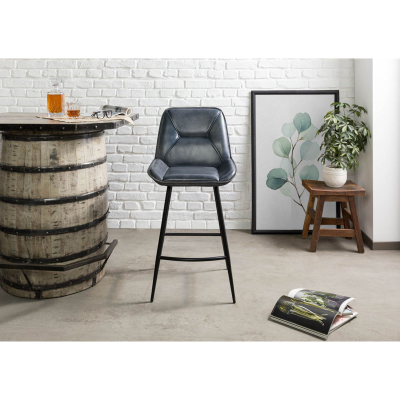 Iron Label Upholstered Bar Stool, Blue