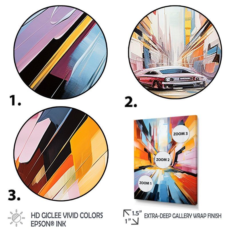 «Colorful Cubism 24Hrs Le Man Race Track I», Cadre doré simple, H 44 po x l 34 po x P 1,5 po