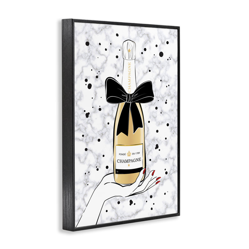 Tenant une bouteille de champagne, estampe numérique par Martina Pavlova, Giclée encadrée noir minuit, H 18 po x l 12 po