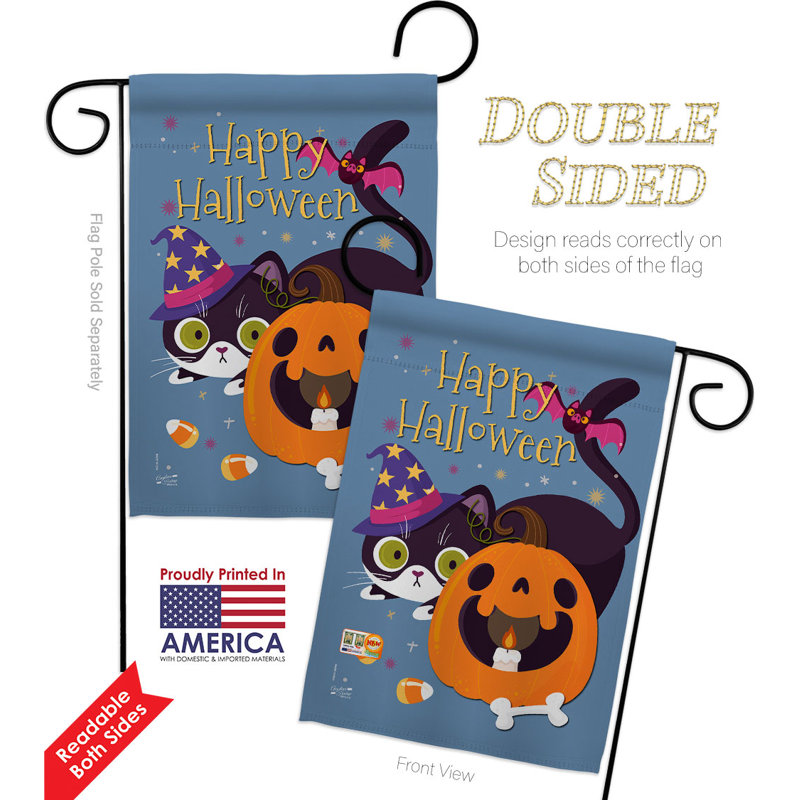 Drapeau de jardin en polyester 19 x 13 po Witchy Cat
