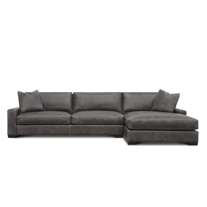 Urban Cowboy Chaise Sectional, Right Hand Facing, Graphite Coyote Genuine Leather