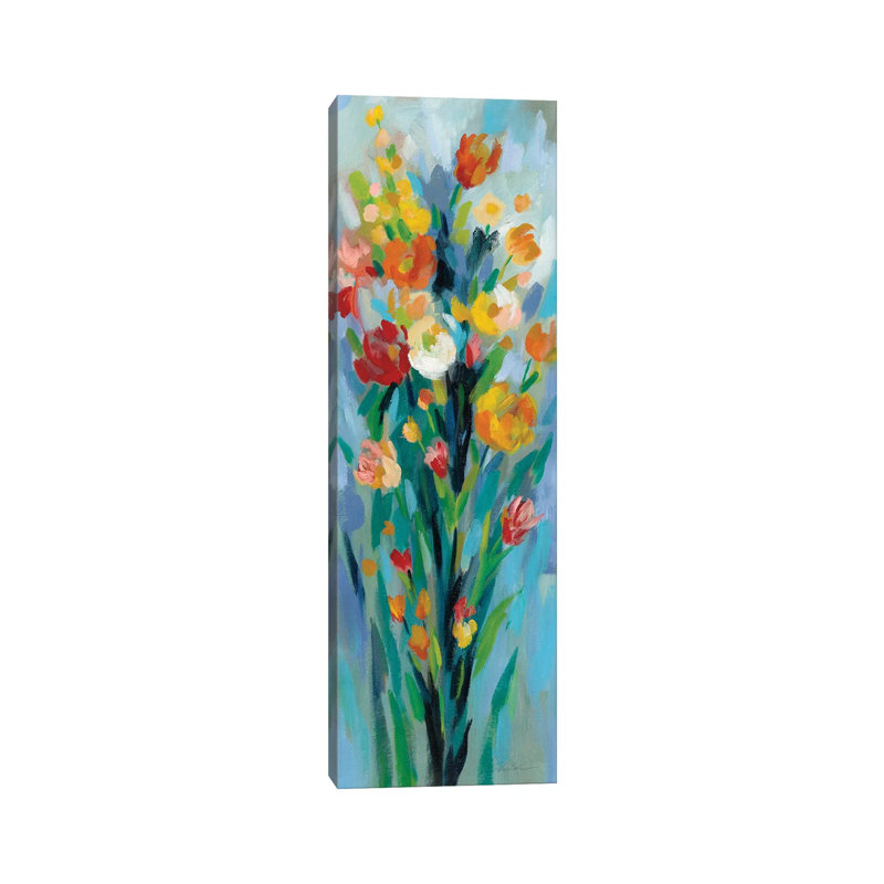 «Tall Bright Flowers II» par Silvia Vassileva - impression panoramique, Toile tendue, H 48 po x l 16 po x P 1,5 po