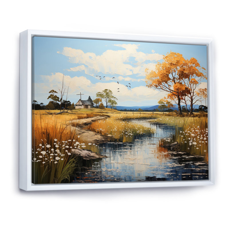 " Orane River Silvery Waters ", 34" H x 44" W x 1.5" D, White Floater Framed