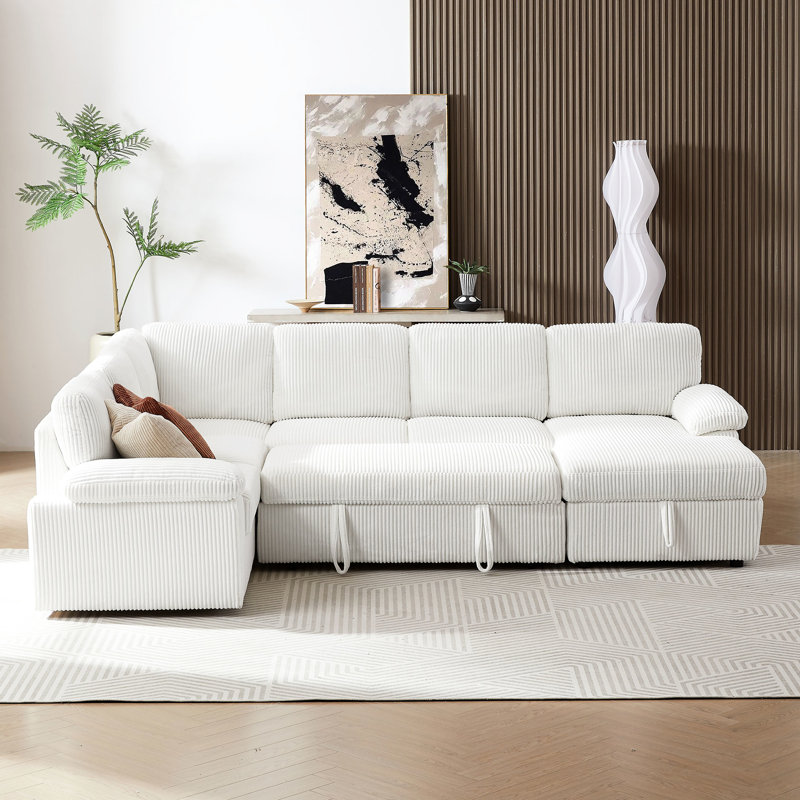 Très grand canapé pour appartement - Canapé-lit convertible en velours côtelé avec canapé-lit modulaire à assise profonde et rangement modulaire
