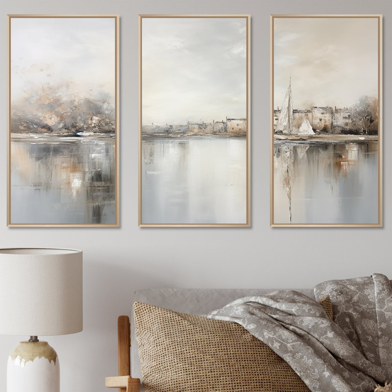 Amerion - Ensemble de décorations murales côtières Port, Cadre naturel flottant, H 32 po x l 48 po x P 1 po