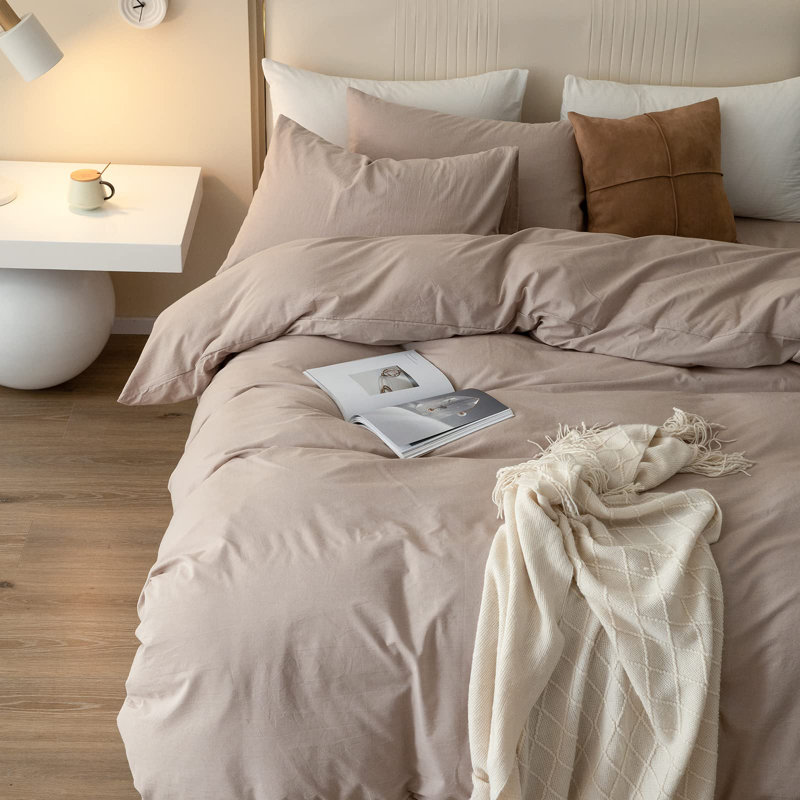 King Beige Washed Cotton Duvet Cover Set