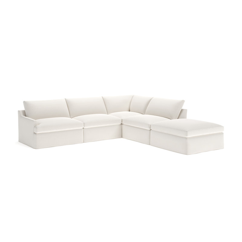 Canapé modulaire 5 pièces Wrenley, Mélange de lin performance blanc cassé Lena, Croisière à la dérive