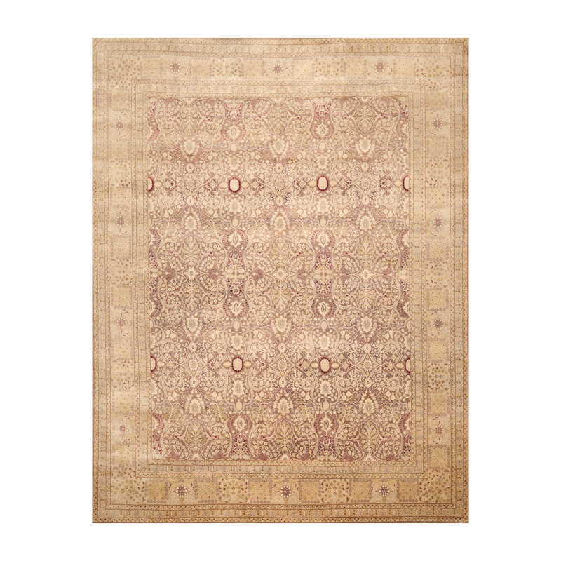 Hand-Knotted Ivory and Brown Wool Oriental 8' x 10' Rug