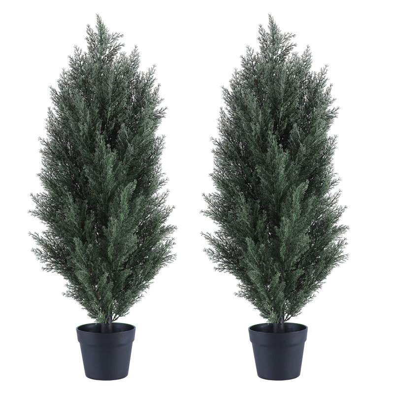 Arbre de pin artificiel vert de 90 cm, plante réaliste en plastique, convient à la décoration intérieure et extérieure, 2 pièces / ensemble