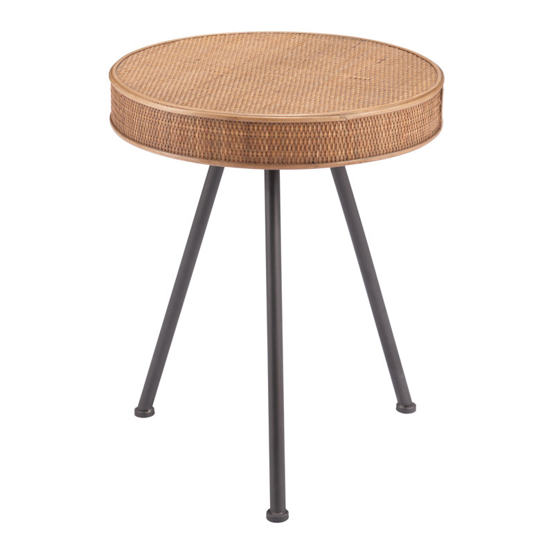 Natural Wood and Metal Round Accent Table