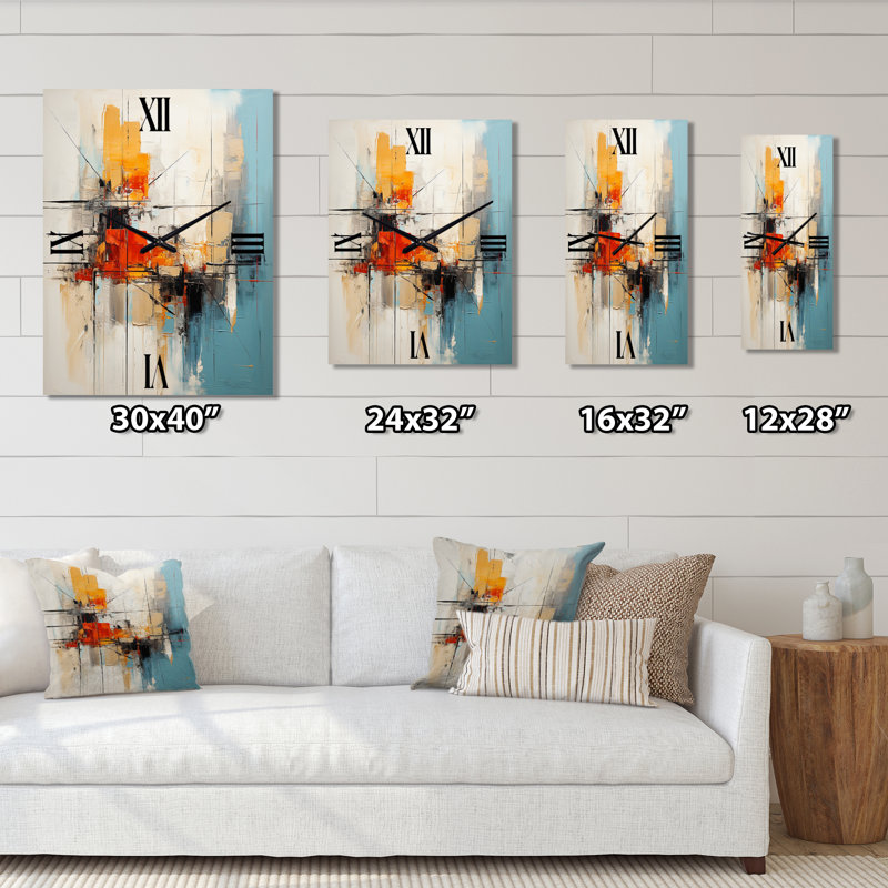 Horloge murale abstraite Teal Orange Bold Energy IV, Petit