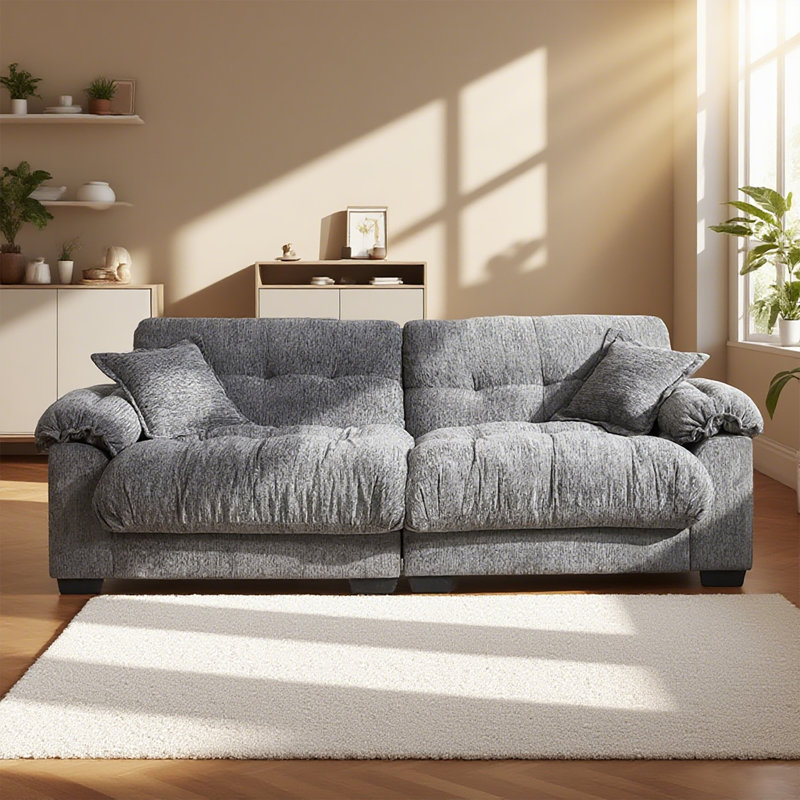 90.55" Modern Chenille Deep Seat, cloud Couch Sectional With Pillows, Gray