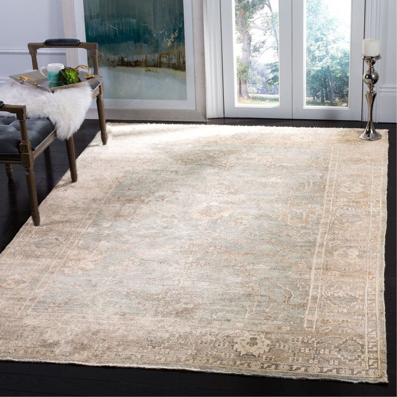Oushak Hand Knotted Viscose Rug, Rectangle 6' x 9'