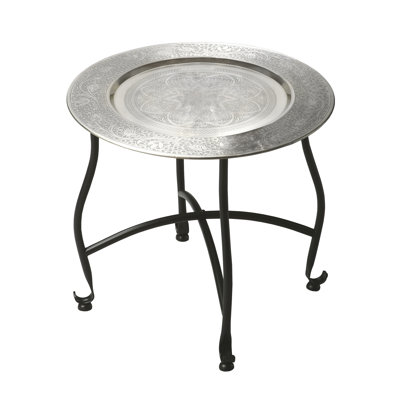  Table de bout ronde contemporaine en aluminium noir et argent 14 po Contemporary