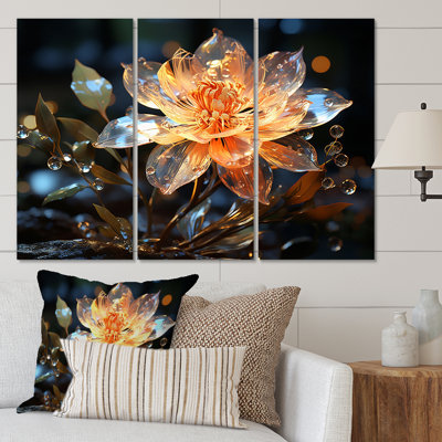 Orange Crystal Flowers II Plants & Flowers Wall Decor on Metal