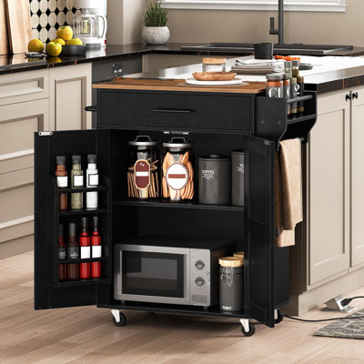 Kitchen Island With Power Outlet, Kitchen Storage Island With Large Worktop, Spice Rack And Drawer, Rolling Kitchen Cart On Wheels, For Kitchen And Di -  Gracie Oaks, 0921ADA22B2F4DE4BFCA317DDCAF09BD