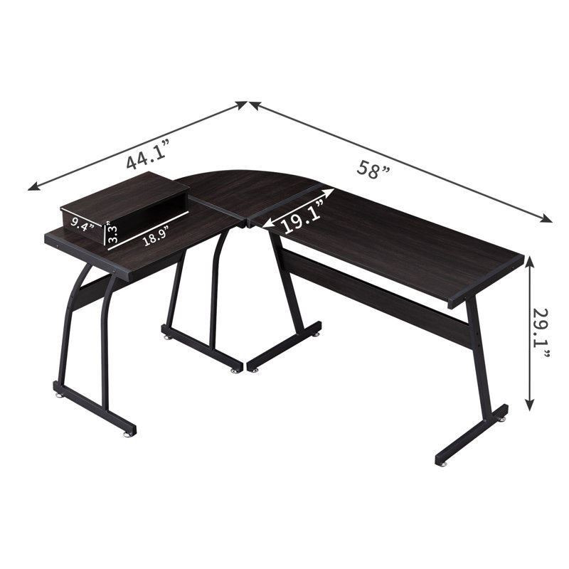 L-Shaped Metal Base Computer Desk, Black