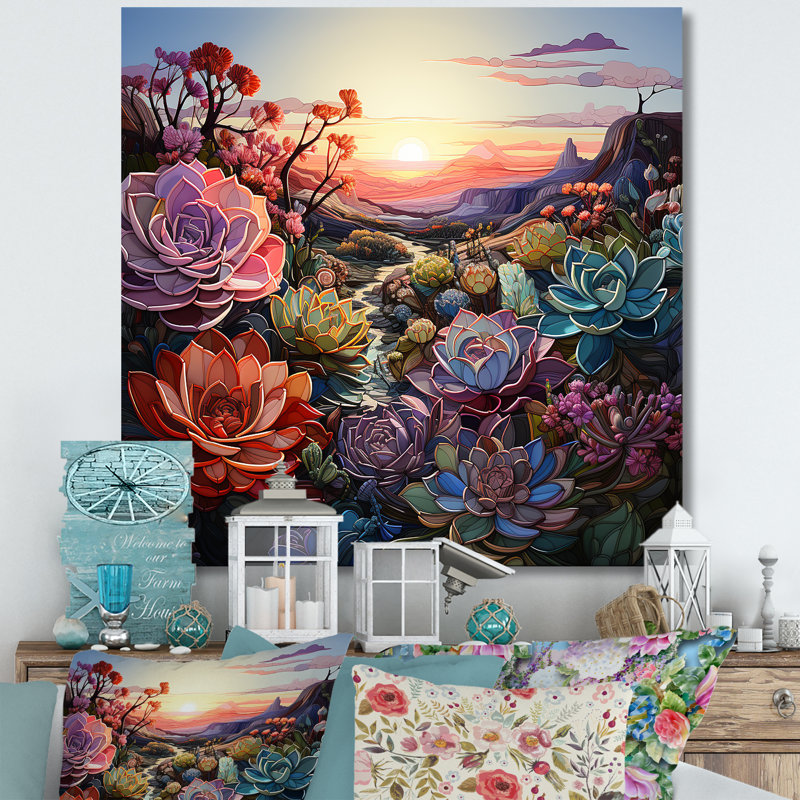 Doux couleurs de fleurs de plantes grasses sur toile, H 24 po x l 24 po x P 1 po, Toile tendue