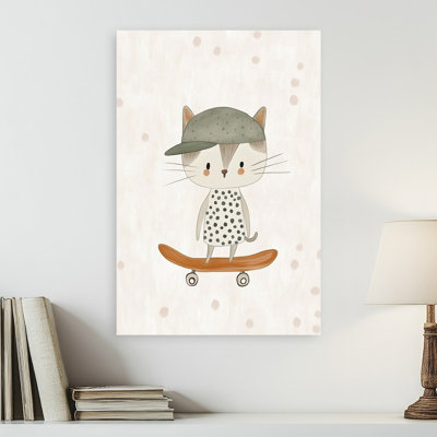 «Cool Cat Skater Playful Whimsical Contemporary», reproduction d'art murale