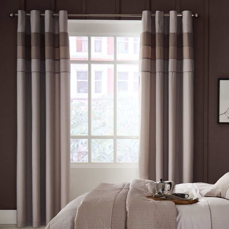 Ombre Ribbed Bands Eyelet Room Darkening Curtains