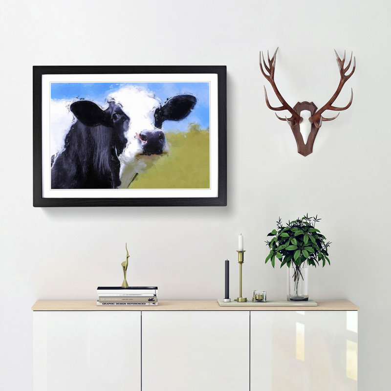 A Cow in the Meadow in Abstract - Picture Frame Painting Print, 36cm H x 48cm W x 2cm D, Black Framed