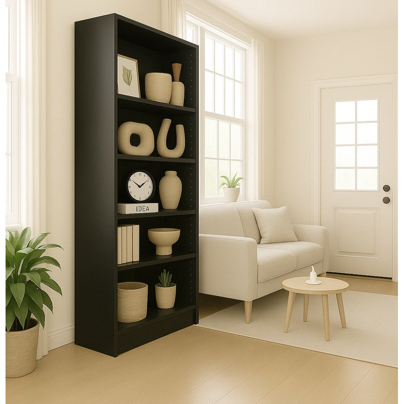 Armoire de rangement à 5 niveaux avec tablettes ouvertes et étagères, Noir