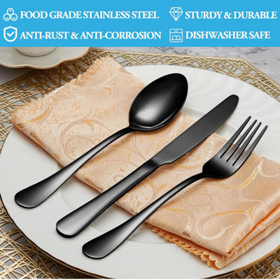  8 Inch Food-grade Stainless Steel Silverware Forks, 16 Piece Black Dinner Forks Set, Cutlery Fork, Metal Fork For Home Or Restaurant, Mirror Polished, Dishwasher Safe