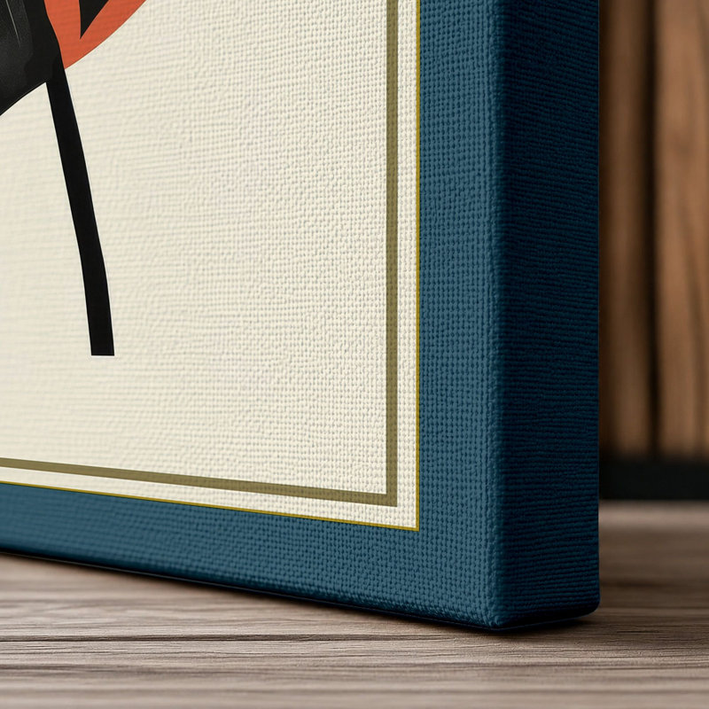 Red Starburst with Ribbon Art Deco - Wrapped Canvas, 24x16 - 61.0 x 40.6 cm, Teal Border
