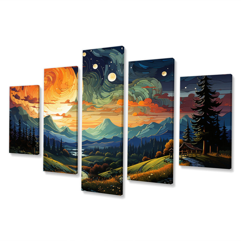 «Northern Lights» coloré, impression d'art sur toile - 5 panneaux