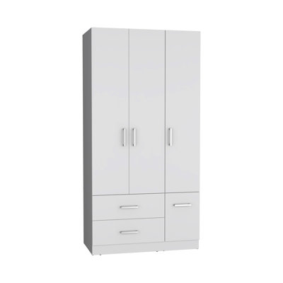 Armoire armoire 71 po, 4 portes, tringle, 3 armoires, 6 tablettes, blanc