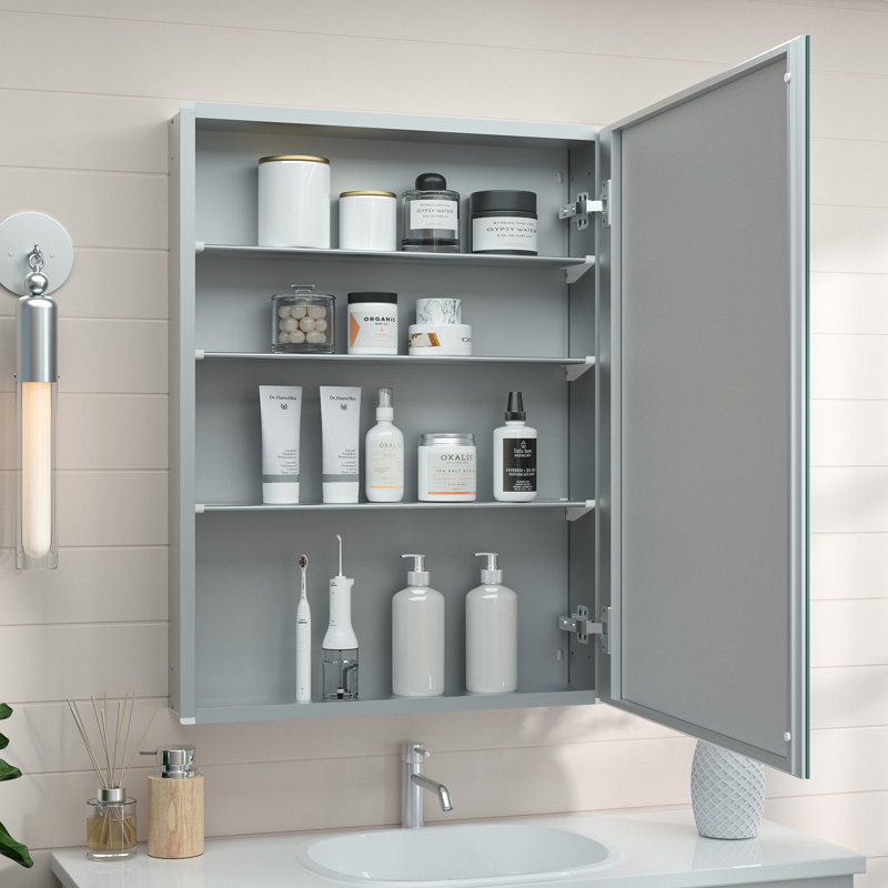 W H Frameless Medicine Cabinet Mirror Adjustable, 32" H x 24" W x 4.3" D, White
