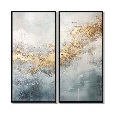 Beige Blue Gold Ocean Storm V - Gold Canvas Prints