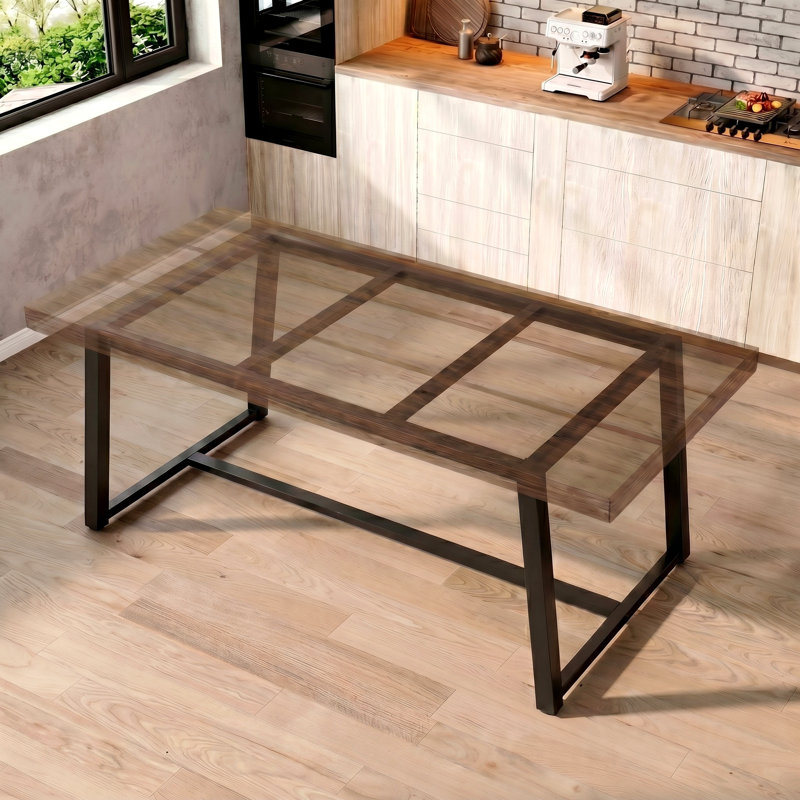 Industrial Dining Table For 6-8 People, 71" Rectangular Brown  Kitchen Table With Sturdy Metal Frame, Brown