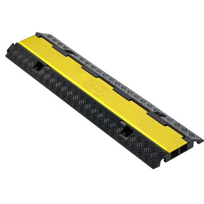 Rampe de protection pour câbles, capacité de 22 000 lb / essieu, housse de câble en caoutchouc robuste à 2 canaux, canal 1,3 x 1,2 po, ralentisseur de circulation avec couvercle supérieur rabattable, pour l'intérieur et l'extérieur