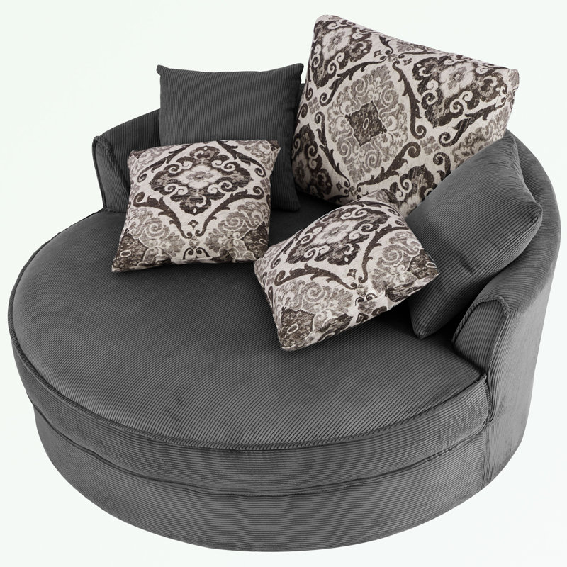 Ege Upholstered Swivel Barrel Chair, Gray Corduroy