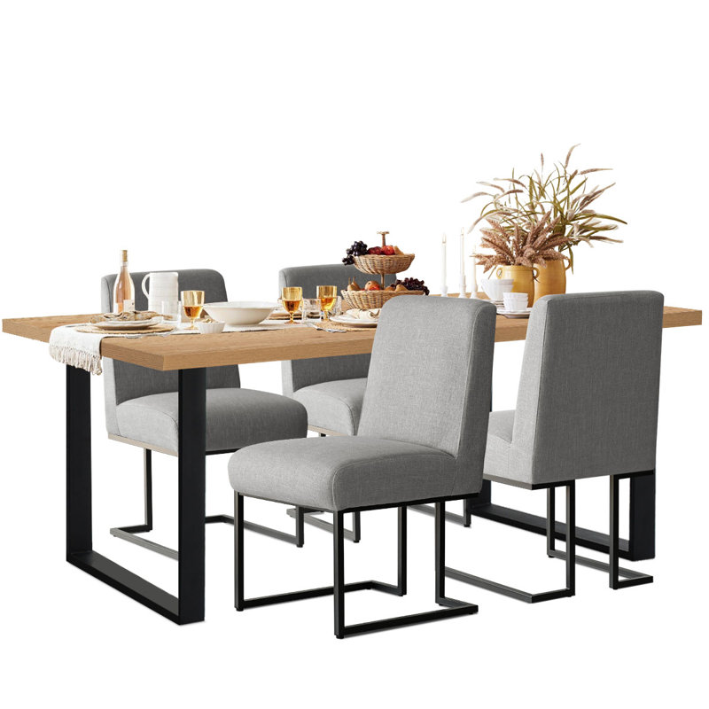 Cederick 4-Person Dining Set with Rectangular Table, Natural, Gray