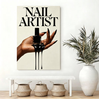 Canvas Wall Art Fashion Nail Polish Illustration, Bold Feminine Beauty Artwork, Modern Gallery Wrapped Canvas Print for Bedroom Vanity Salon Decor