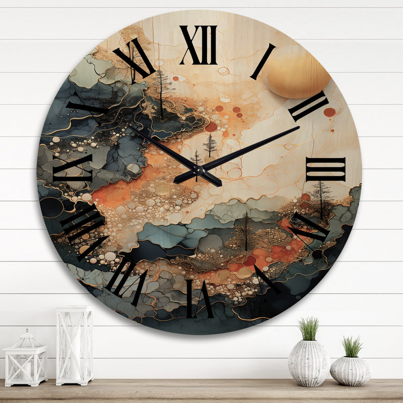 Horloge murale en bois massif Purtell, Très grand