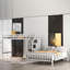 Lit mezzanine simple au-dessus de lit double pour lit d'enfant en pin massif blanc avec escalier et espace sous le lit flexible-129384507