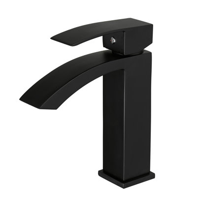 Black Bathroom Faucet, One Handle Single Hole Basin Tap With Ceramic Filler And Deck-Mounted Design Contemporary Aluminium Alloy Body