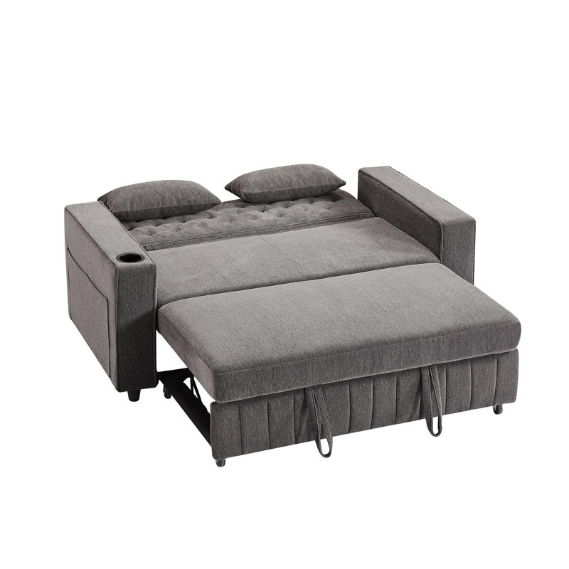 Pull-out sofa bed with adjustable backrests, Gray Chenille