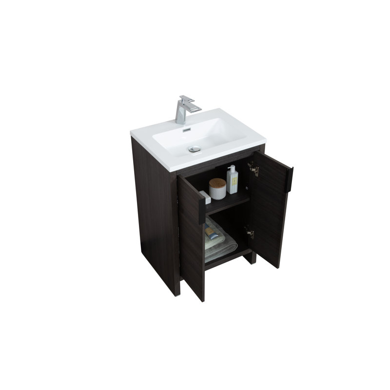 Meuble-lavabo simple 30 po Evana, Blanc, Chêne lessivé