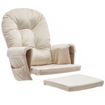 Glider Rocker Replacement Cushions With Storage Pocket, 5PCS, Soft Velvet Thickened, Washable Nonslip, Universal For Use In Glider Rocking Chair, Beige