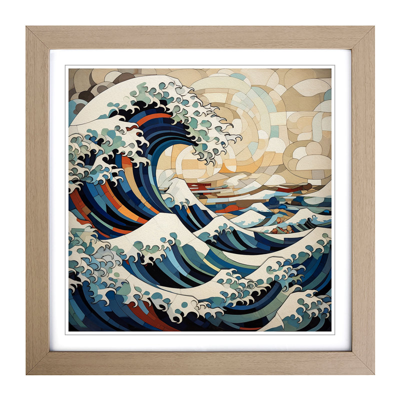 Japanese Wave Cubism - Framed Print, Oak