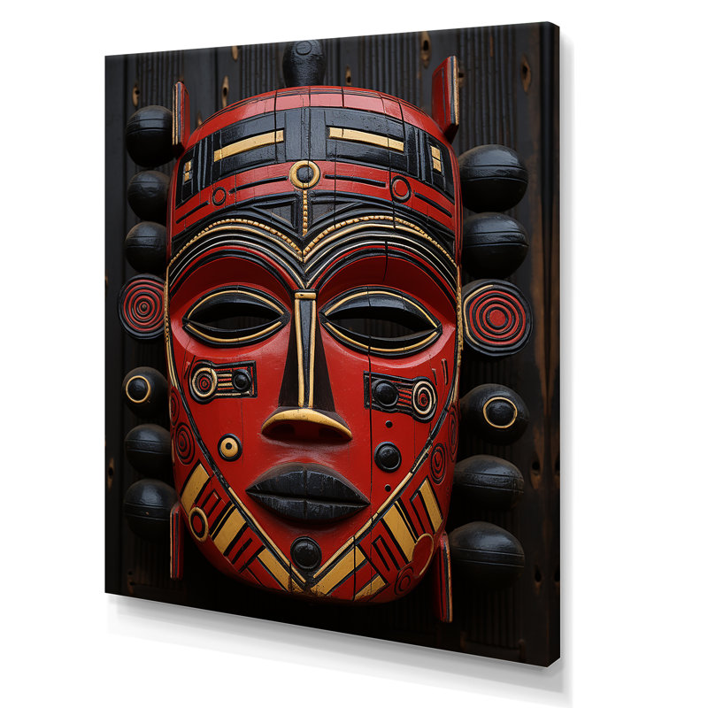 Red Masques ancestraux rouges - Masque africain, art mural, Toile tendue, H 32 po x l 24 po