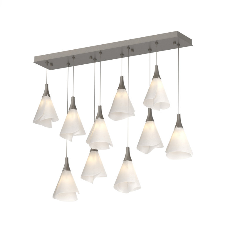 Luminaire suspendu rectangulaire à 10 lumières Mobius, Fumée foncée, 80"