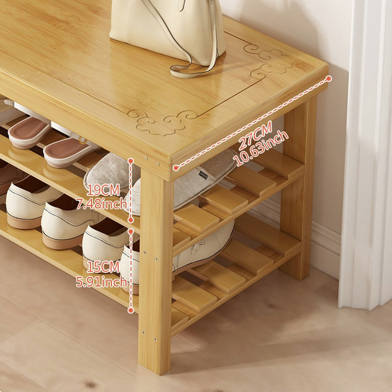 3-Tier Wooden Shoe Rack Seating Bench Hallway Storage Organiser Holder Stand, Entryway Shoe Rack Organizer with Sturdy Frame, Space-Saving Shoe Shelf for 9-12 Pairs