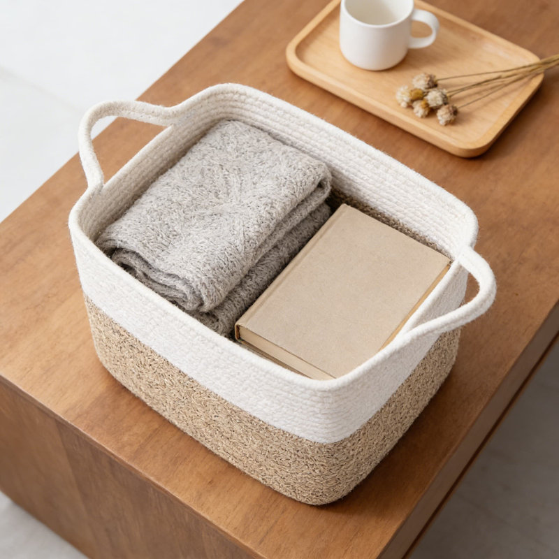 Woven Storage Baskets For Shelves, Soft Cotton Cube Bins With Handles For Organizing Toys, Books, Towels, And Clothes In Closet, Office, Or Nursery